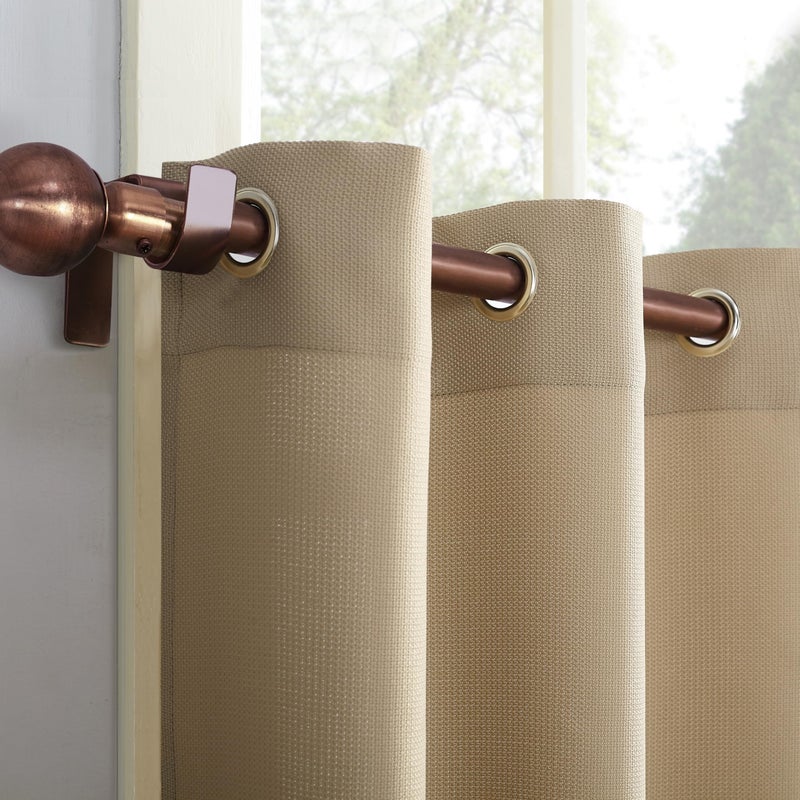 No. 918 Montego Casual Textured Semi-Sheer Grommet Kitchen Curtain Tier Pair, 56" x 24", Taupe - Image 3
